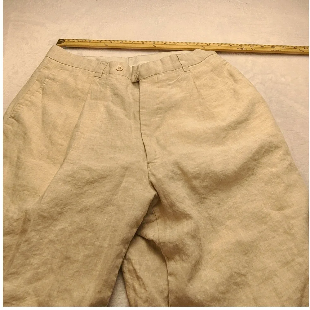Inserch Men's 36x31 Linen Pleated Trousers Pants Beige Tan Frayed Hem‎ Neutral